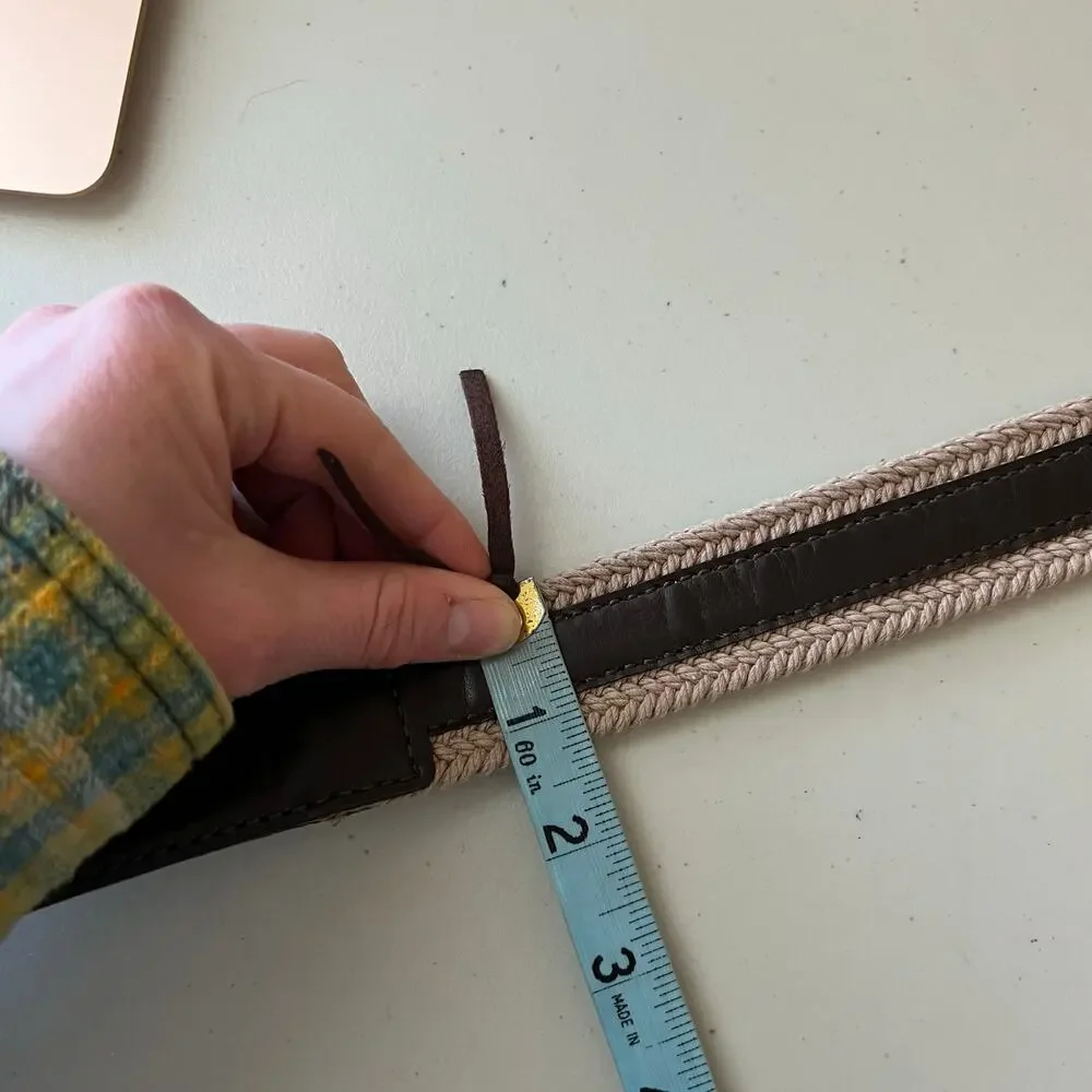 Columbia 90s Brown Genuine Leather Natural Fiber Woven Belt Size XL